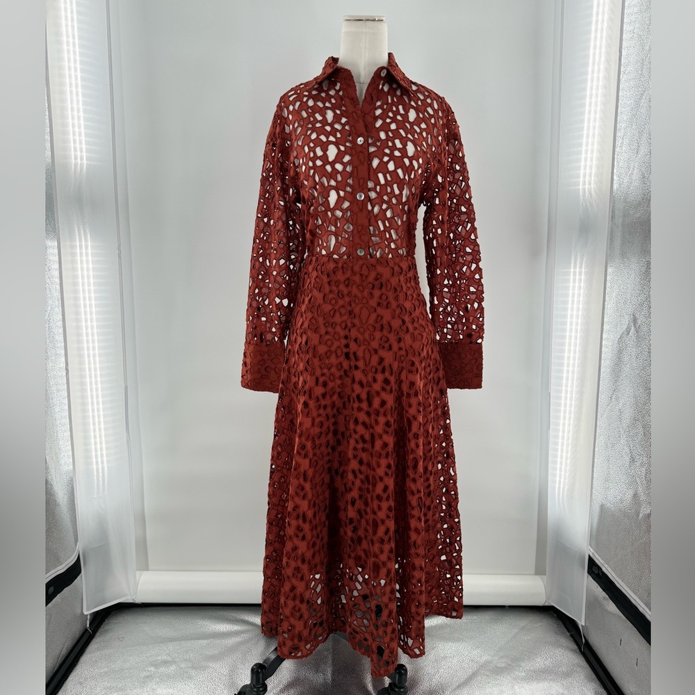 Vince Rust Lace Midi skirt and button down top set